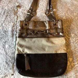 B. Makowsky Leather Bag Black Cream Silver